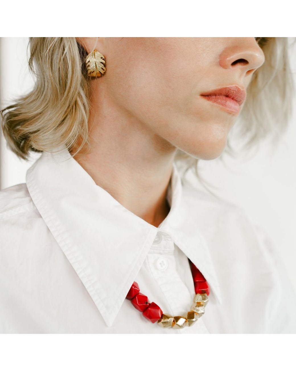 Les Reines Red Mirage- Coral Beaded Necklace With 24K Plated Beads