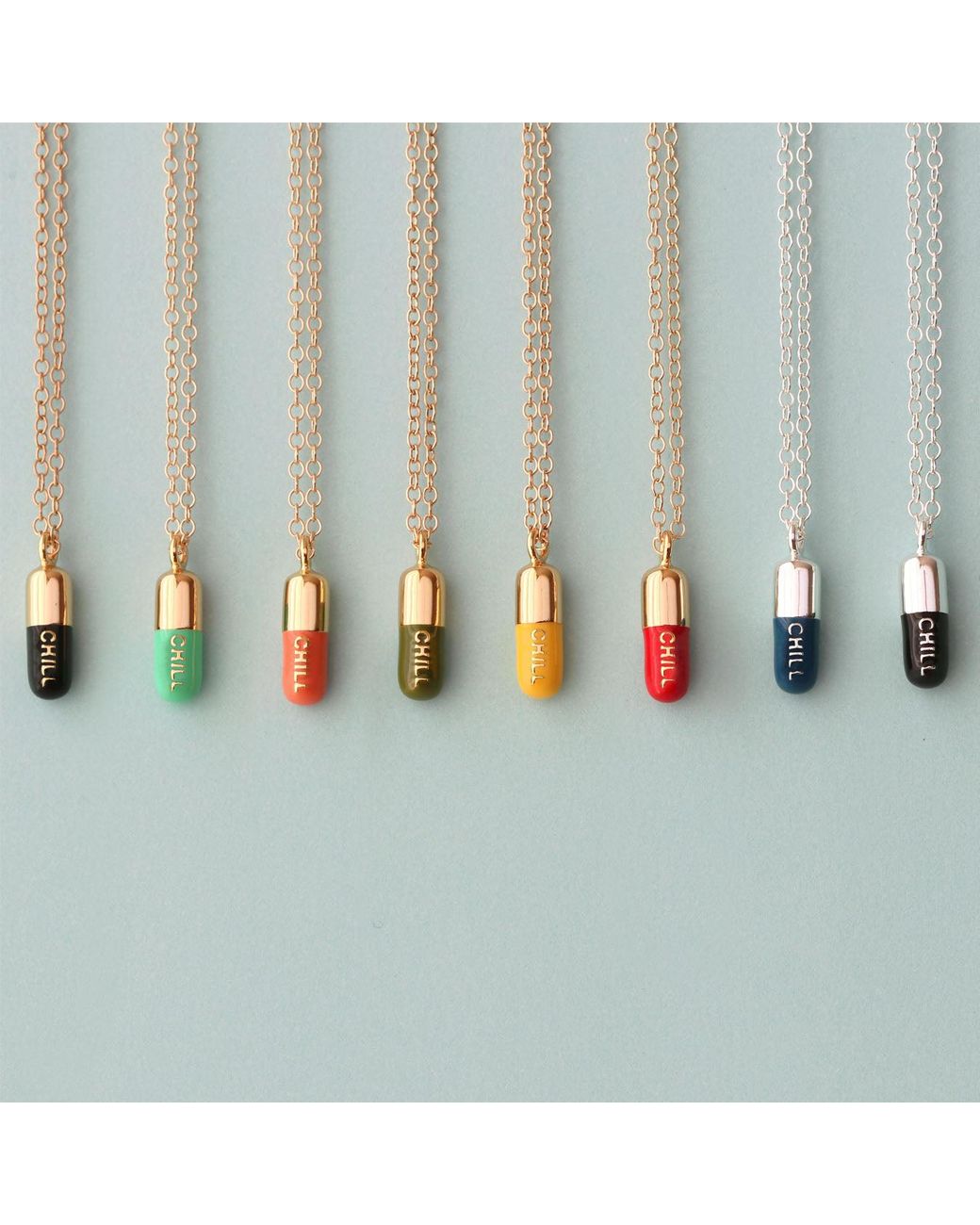 Kris Nations Metallic Chill Pill Enamel Necklace Filled & Emerald Enamel