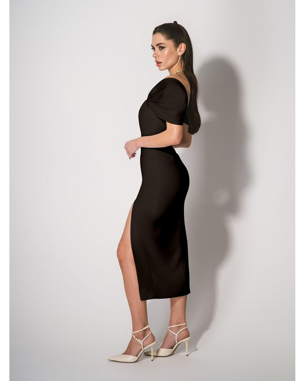 Tia Dorraine Black Mirage Crystal Ornament Midi Dress