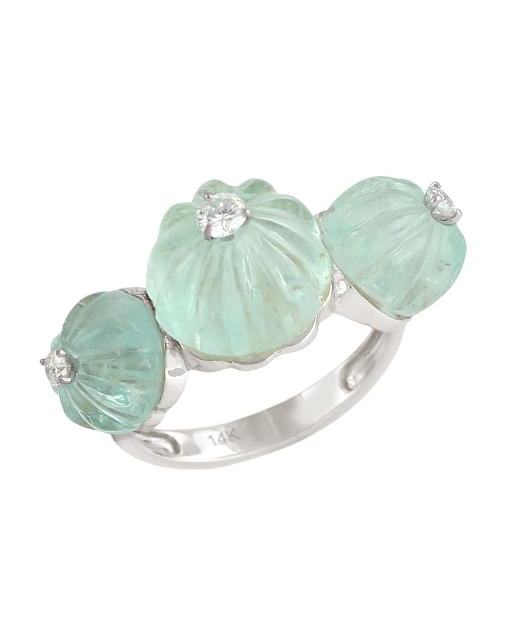 Artisan Green Carved Emerald & Diamond Floral Statement Ring