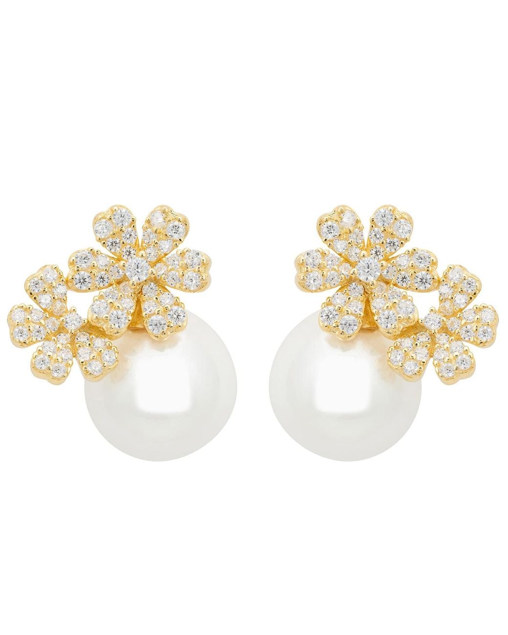 Latelita London Metallic Bouquet And Pearl Stud Earrings Gold