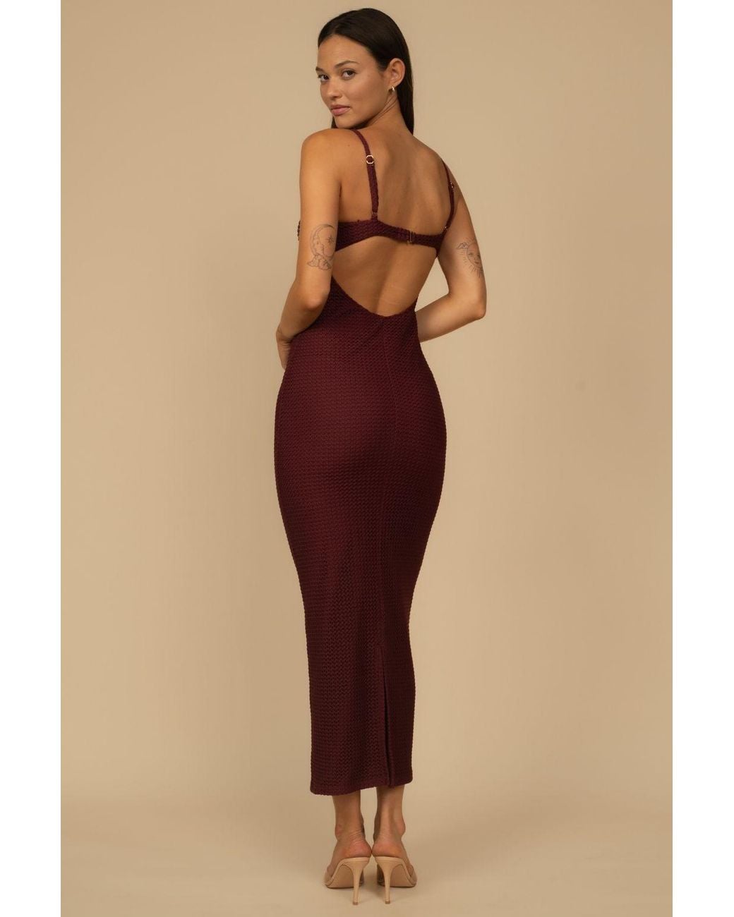 Montce Purple Crochet Petal Long Slip Dress