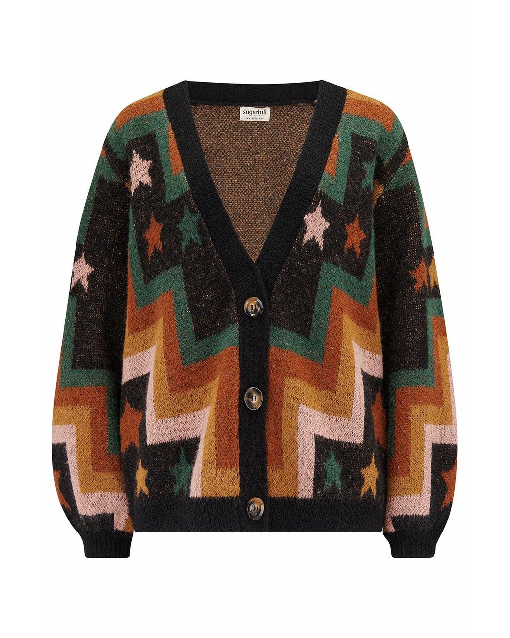 Sugarhill Black Morganna Cardigan Multi, Chevron & Stars