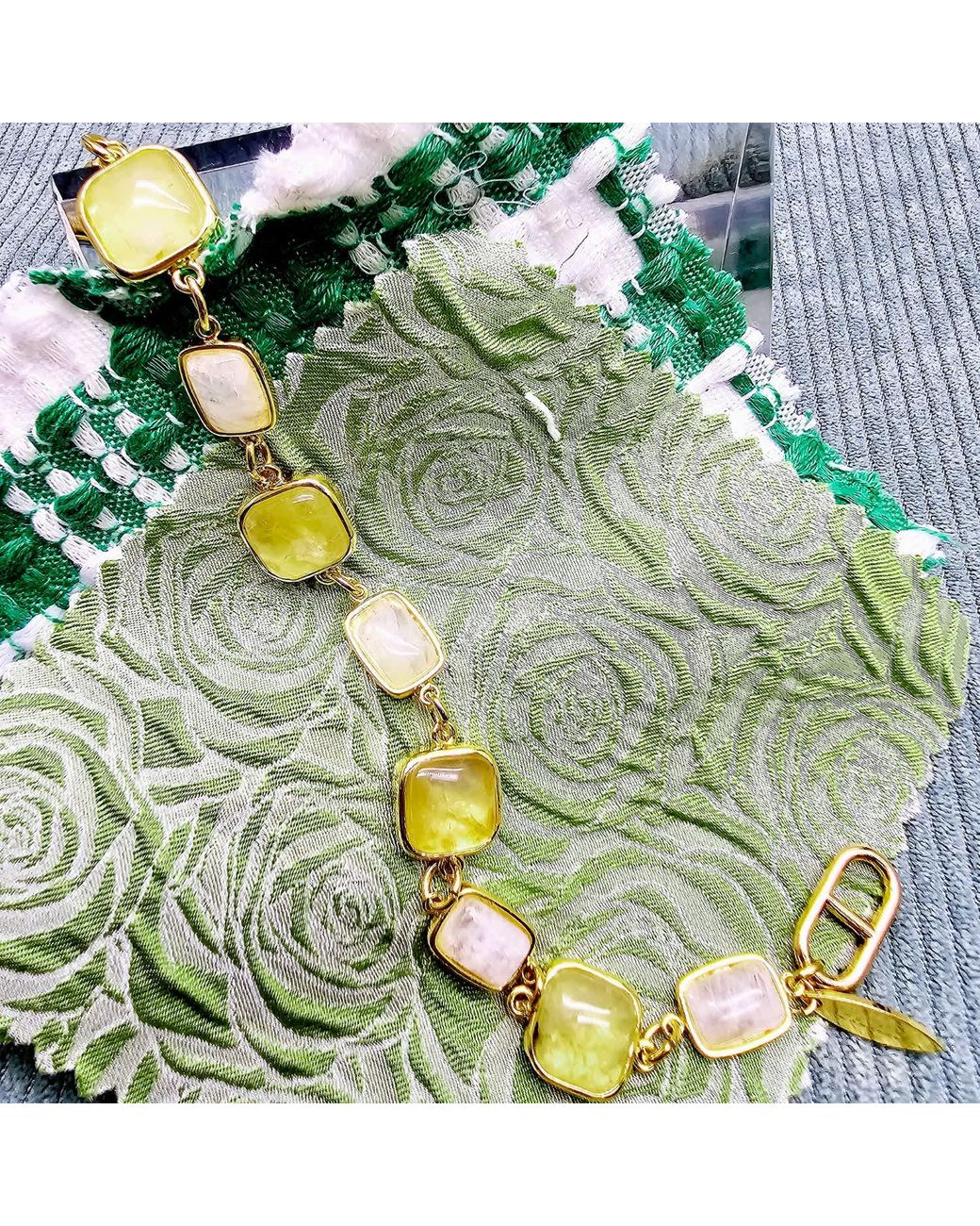 Farra Metallic Prehnite And Noonstone Charms Bracelet