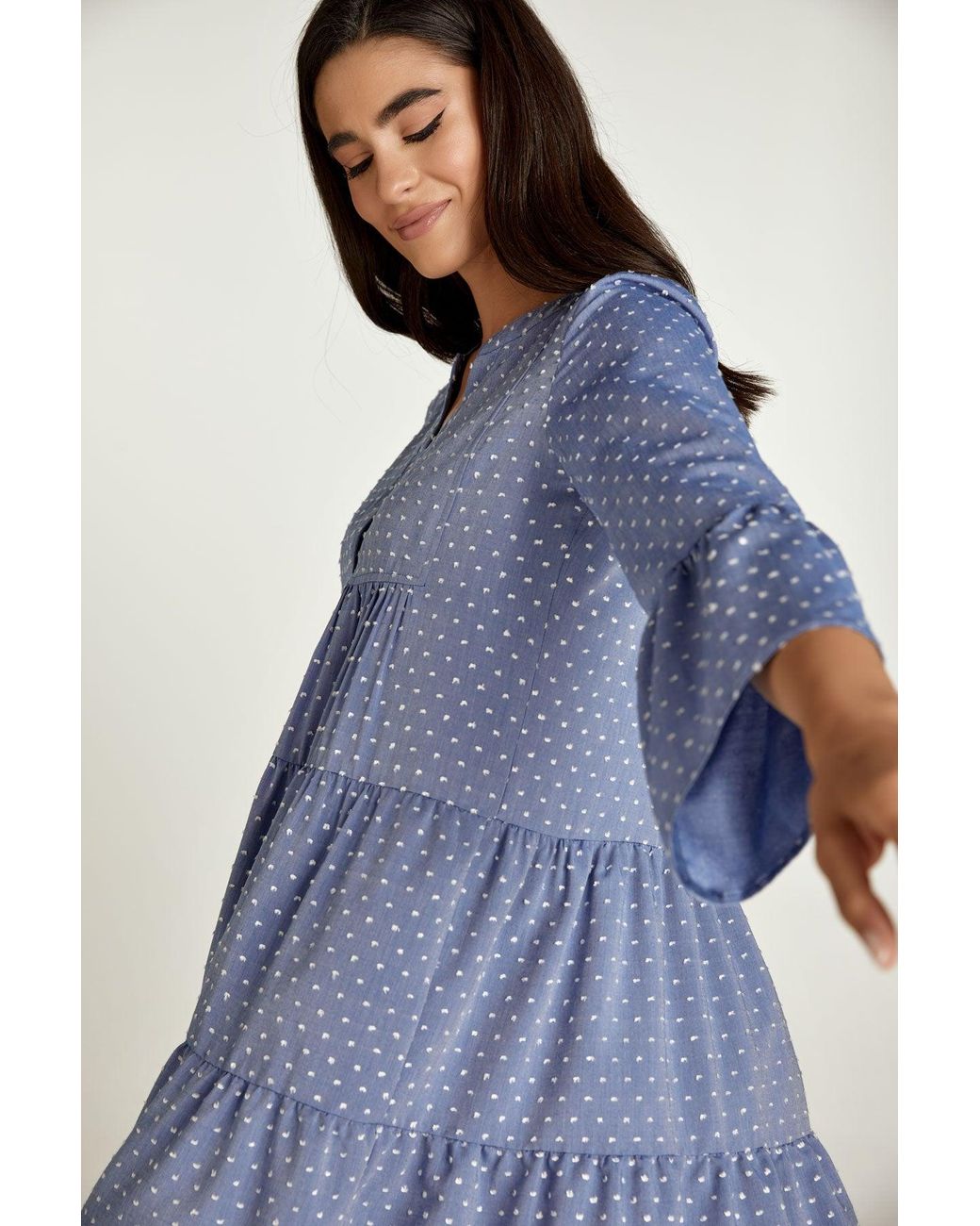 Conquista Blue Denim Style Embroidered A Line Dress