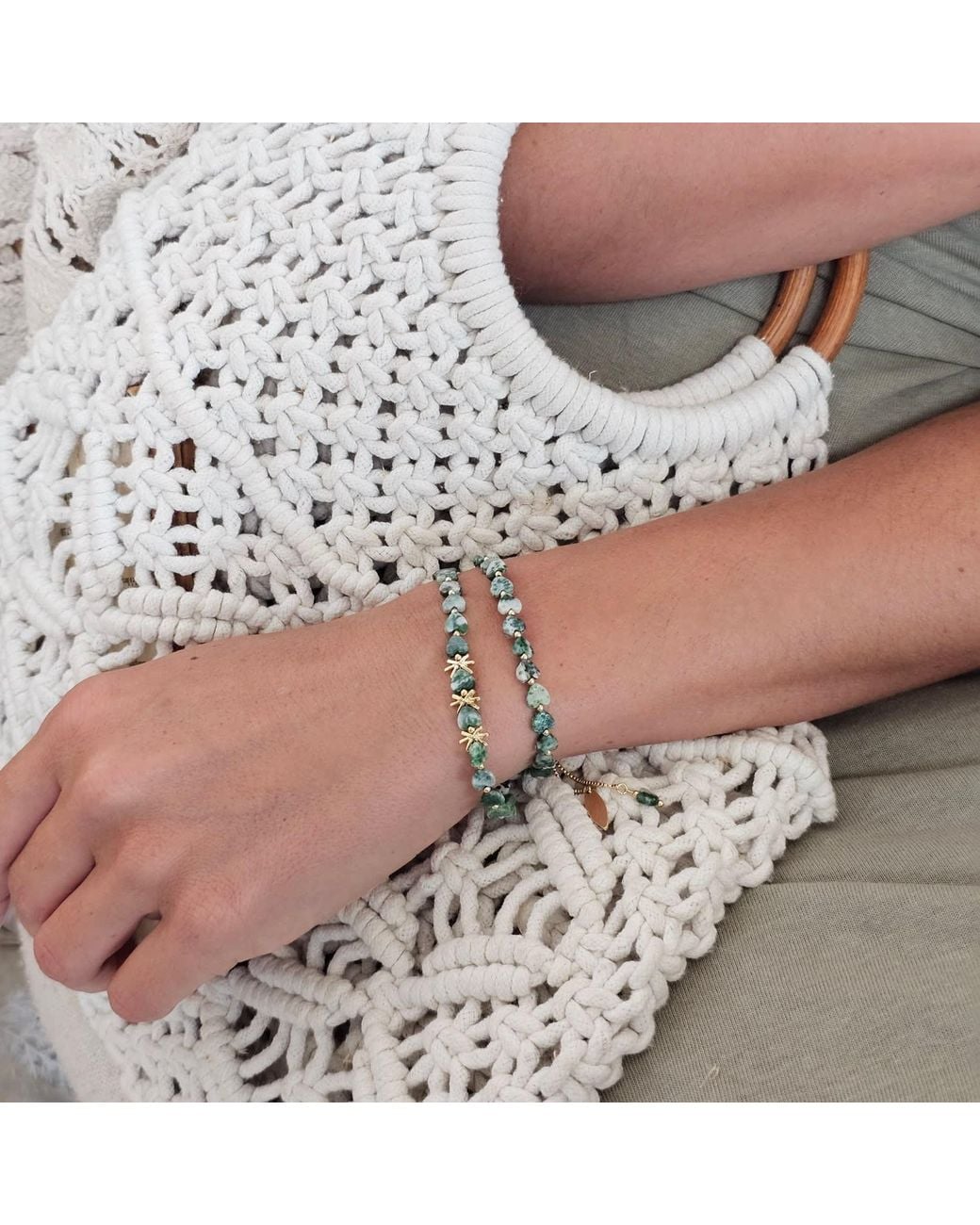Farra Green Dot Agate Double Layers Adjustable Bracelet