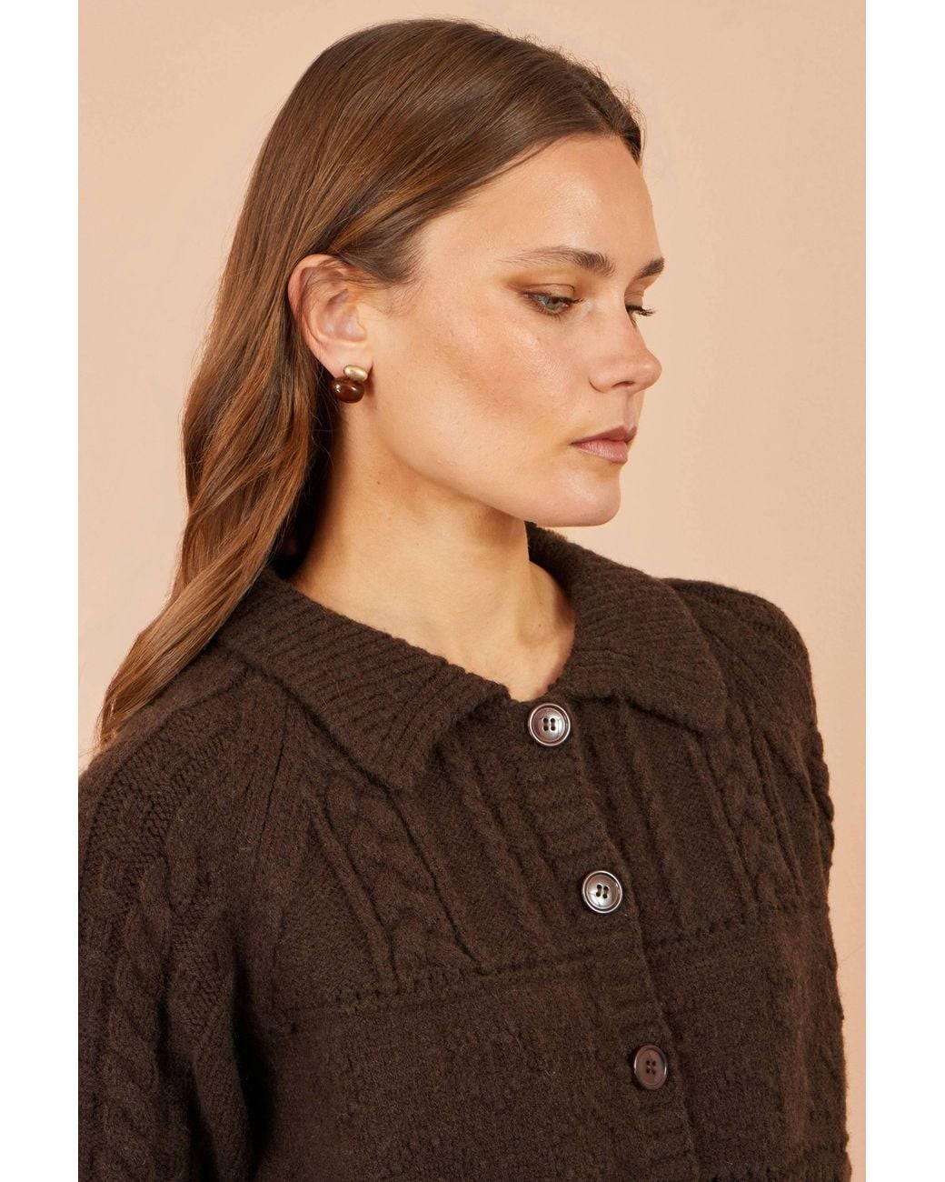 Yumi' Brown Cable Knit Boxy Jacket