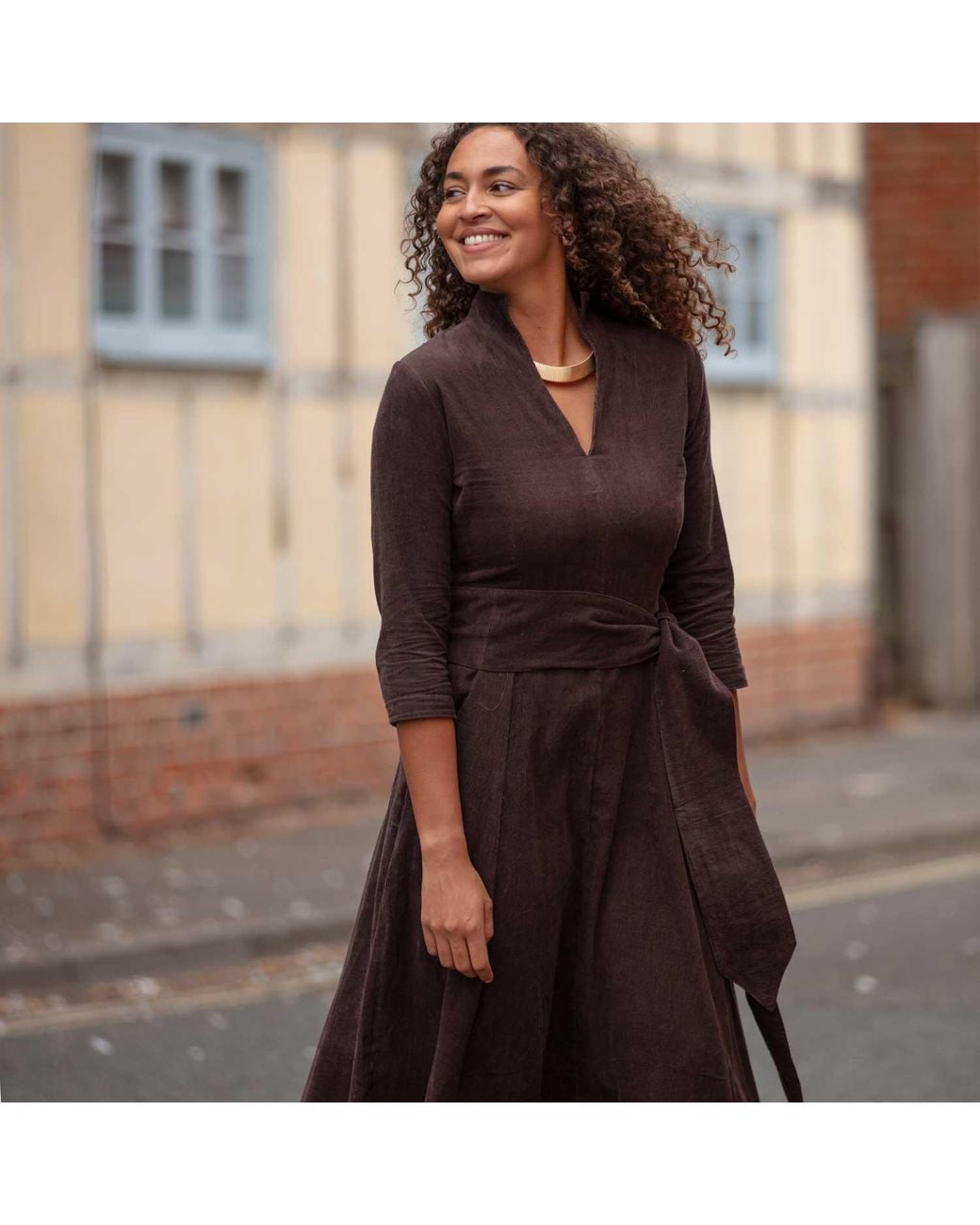 At Last Chelsea Corduroy Midi Dress in Brown | Lyst UK