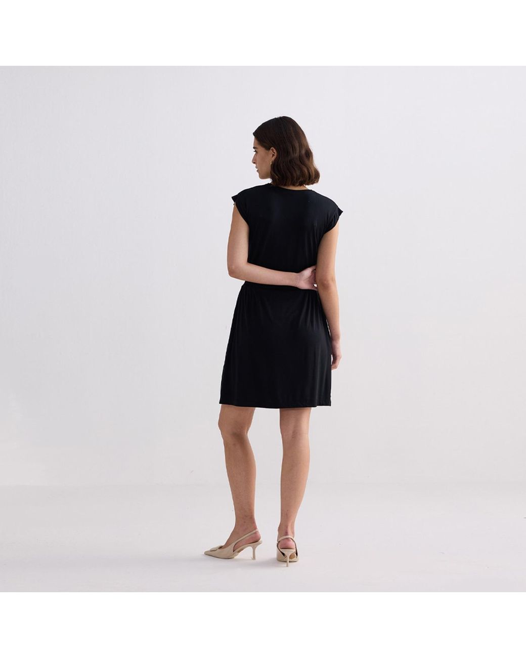 REISTOR Black Short Dress With Smocking Side Detail