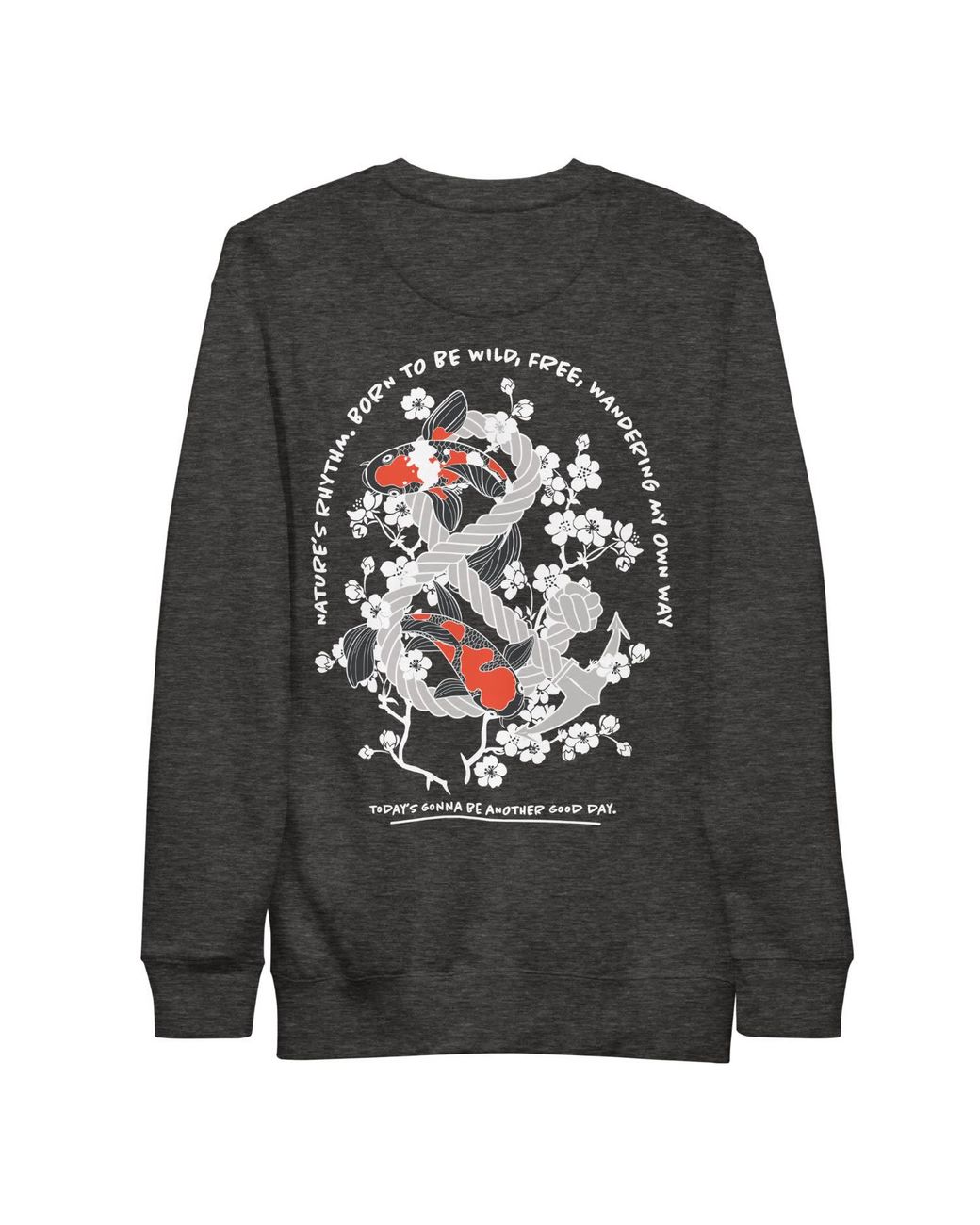 Anchor and Crew Gray Heather Koi Fish Another Good Day Cotton Blend Sweatshirt