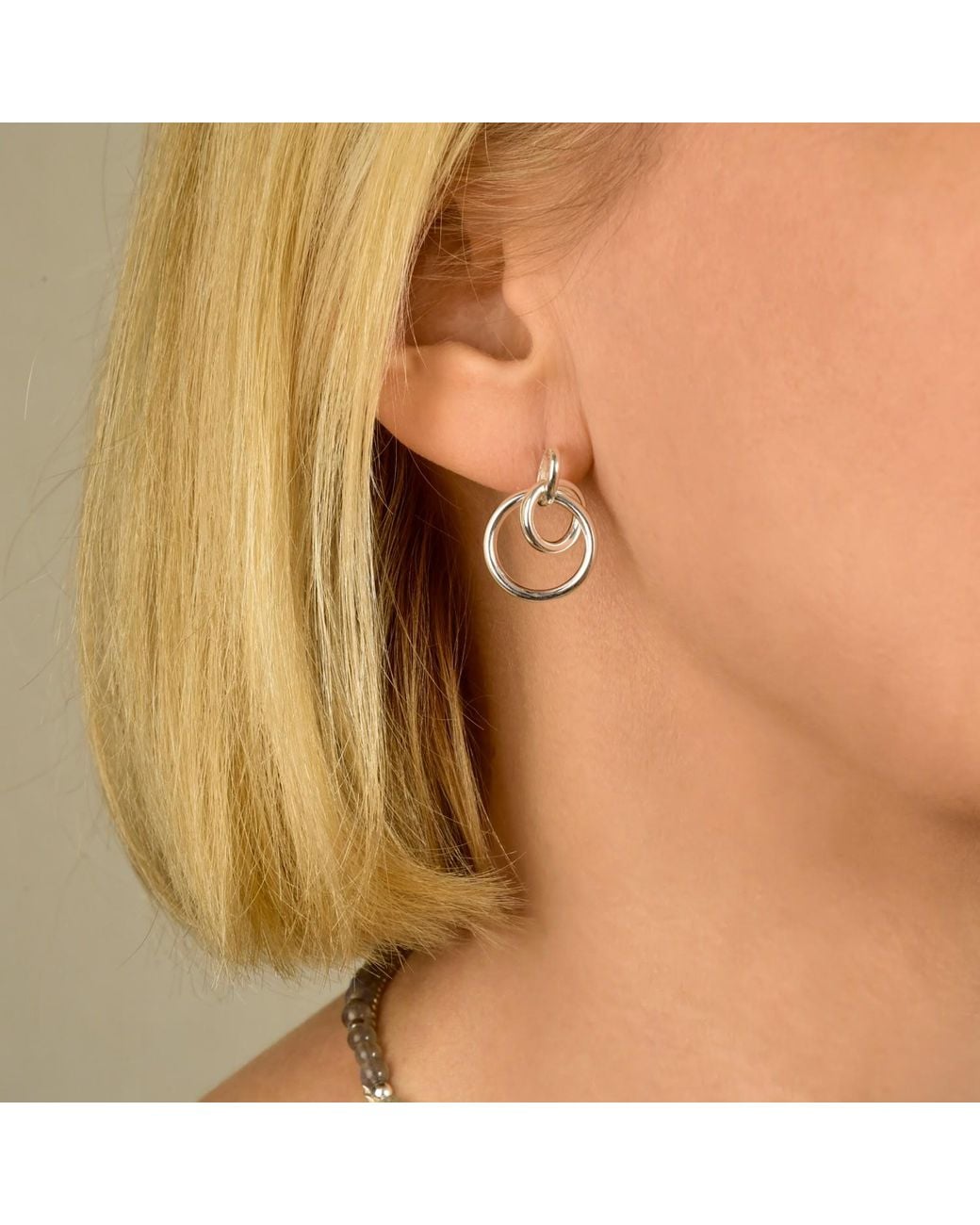 Nellou Jewellery Metallic Double Hoop Ear Drop Sterling