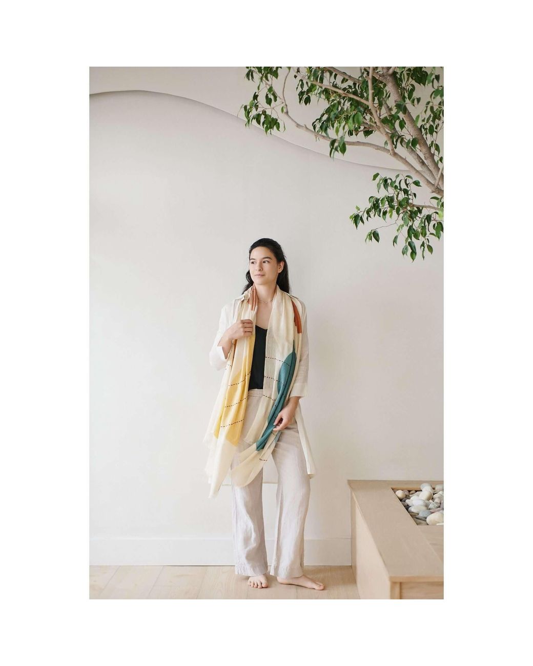 Variously Orange Cirq Moon Off Handwoven Linen Silk Scarf