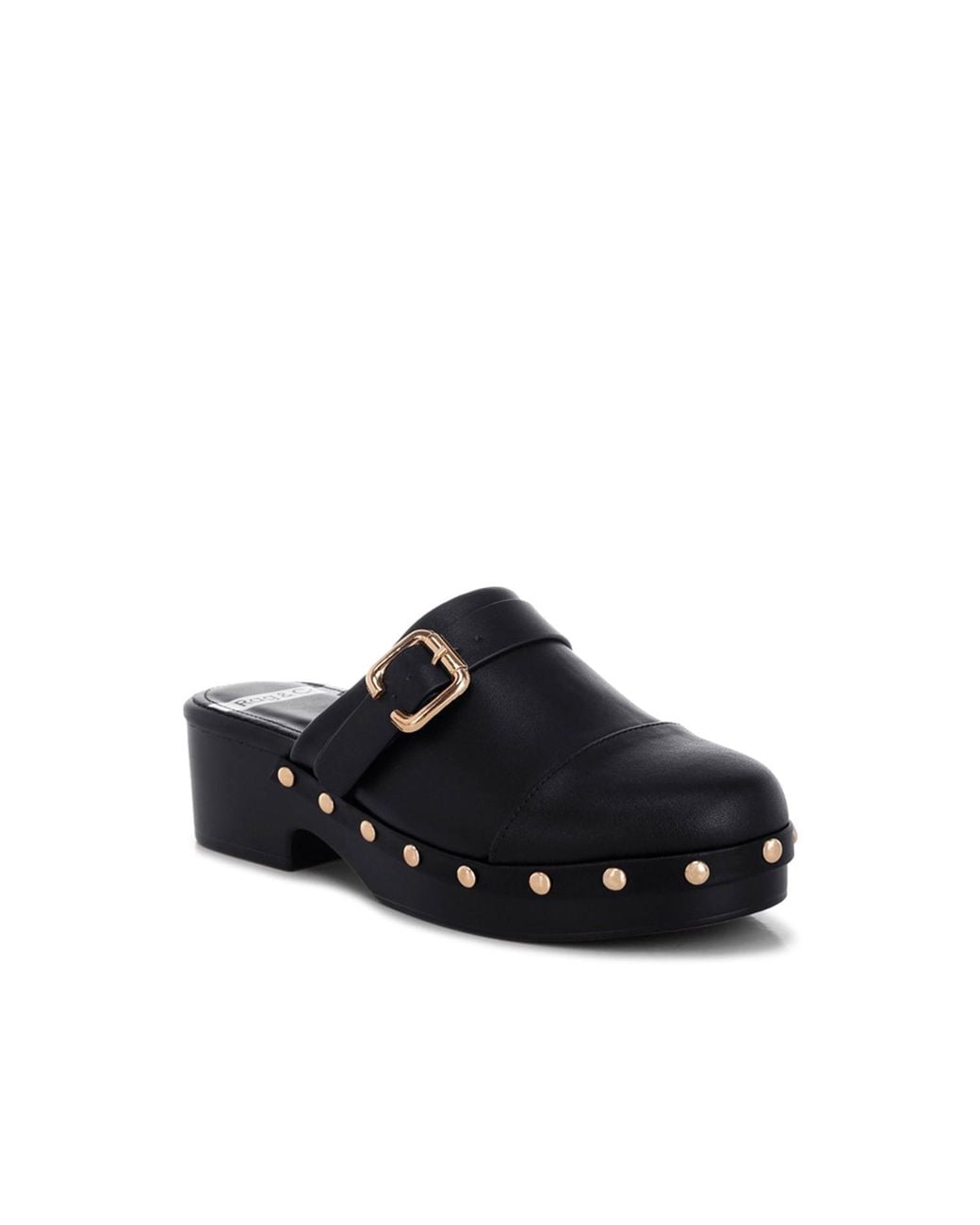 Rag & Co Black Pinto Studded Genuine Leather Clogs
