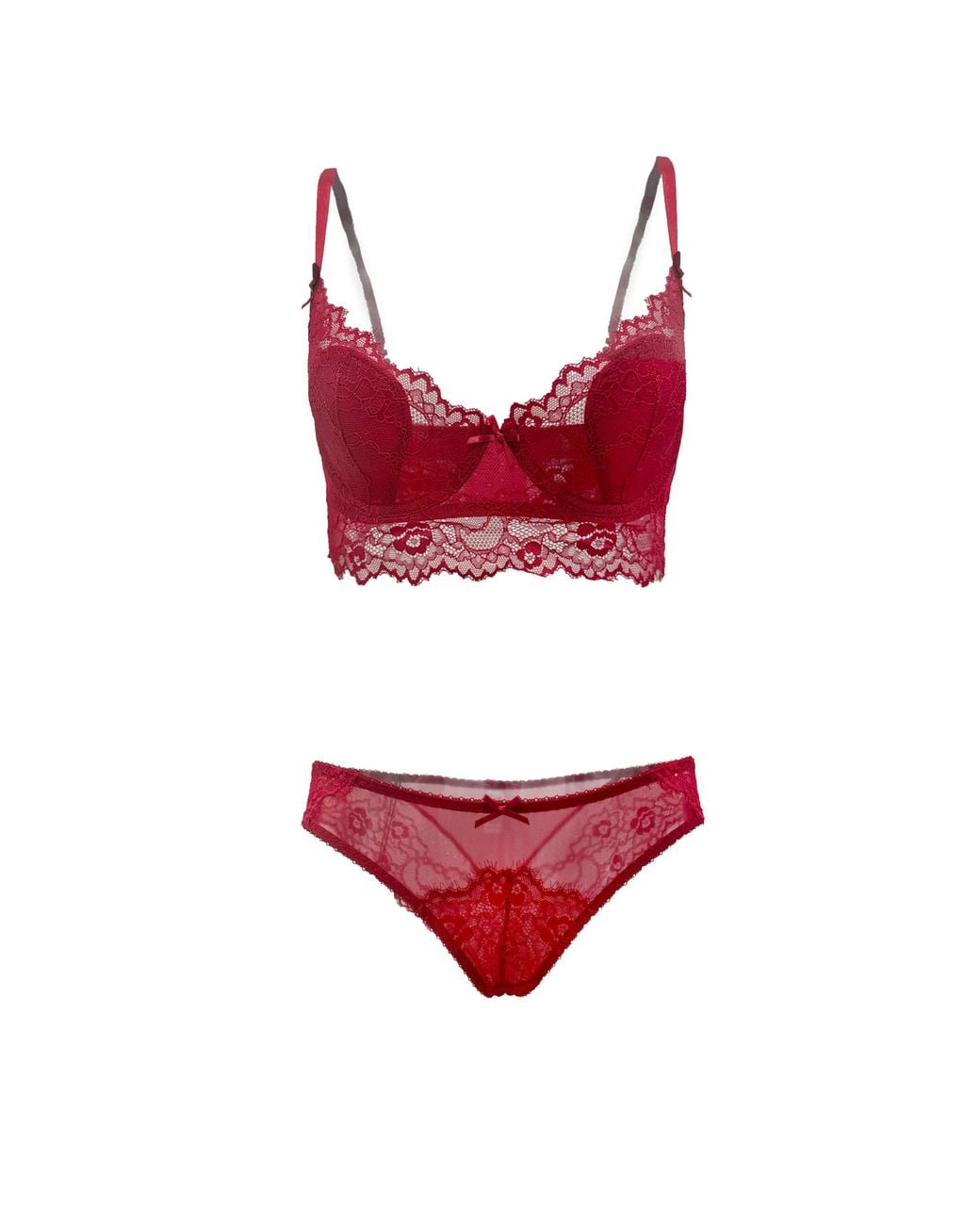 Carol Coelho Red Ruby Nocturne Longline Lace Unlined Demi-Push Up Bra
