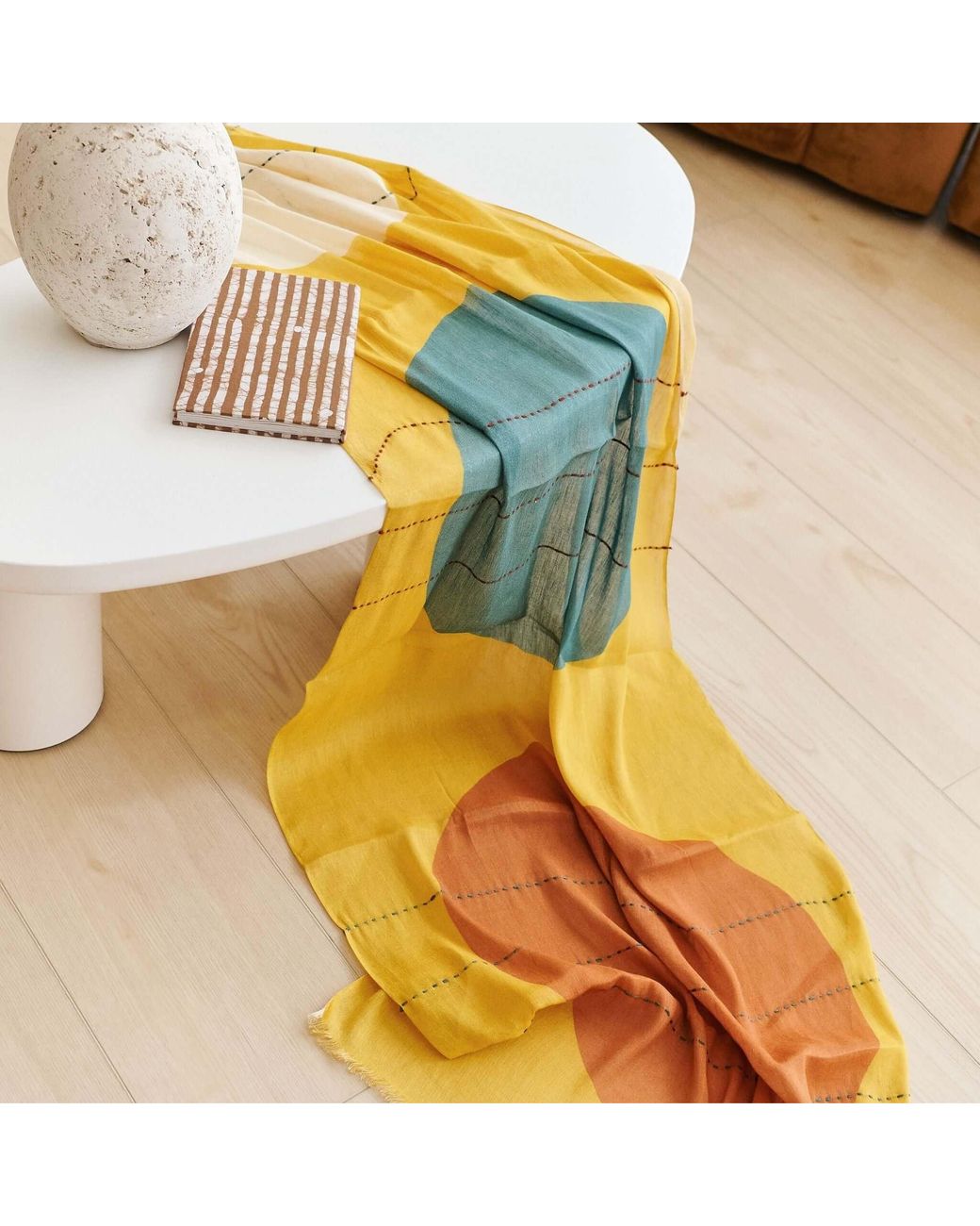 Variously Yellow Cirq Sun Modern Artisan Linen Silk Scarf
