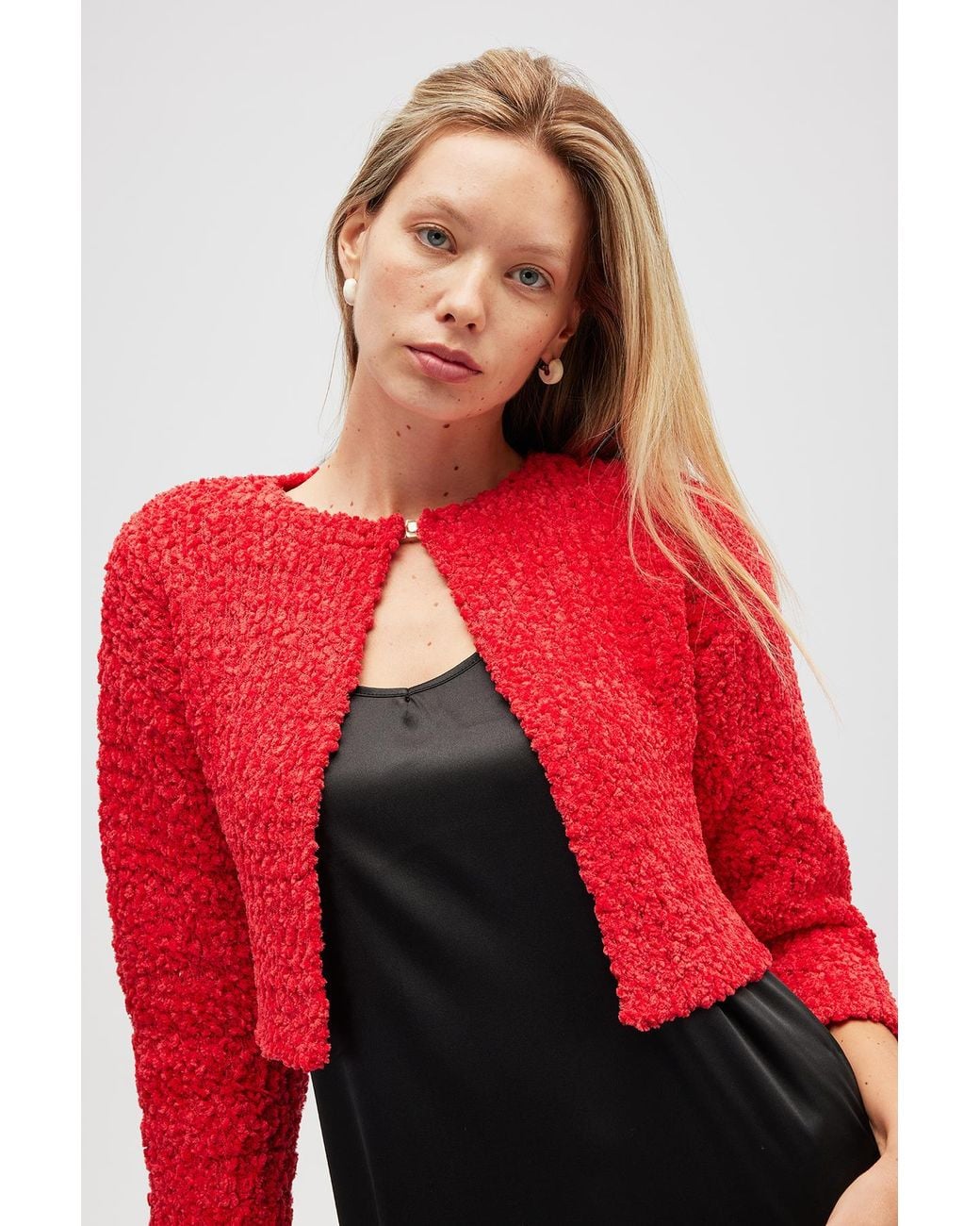Peraluna Red Kayla Crop Knit Cardigan