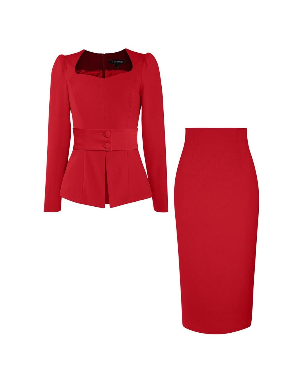 Tia Dorraine Red Fitted Blouse & Pencil Skirt Set