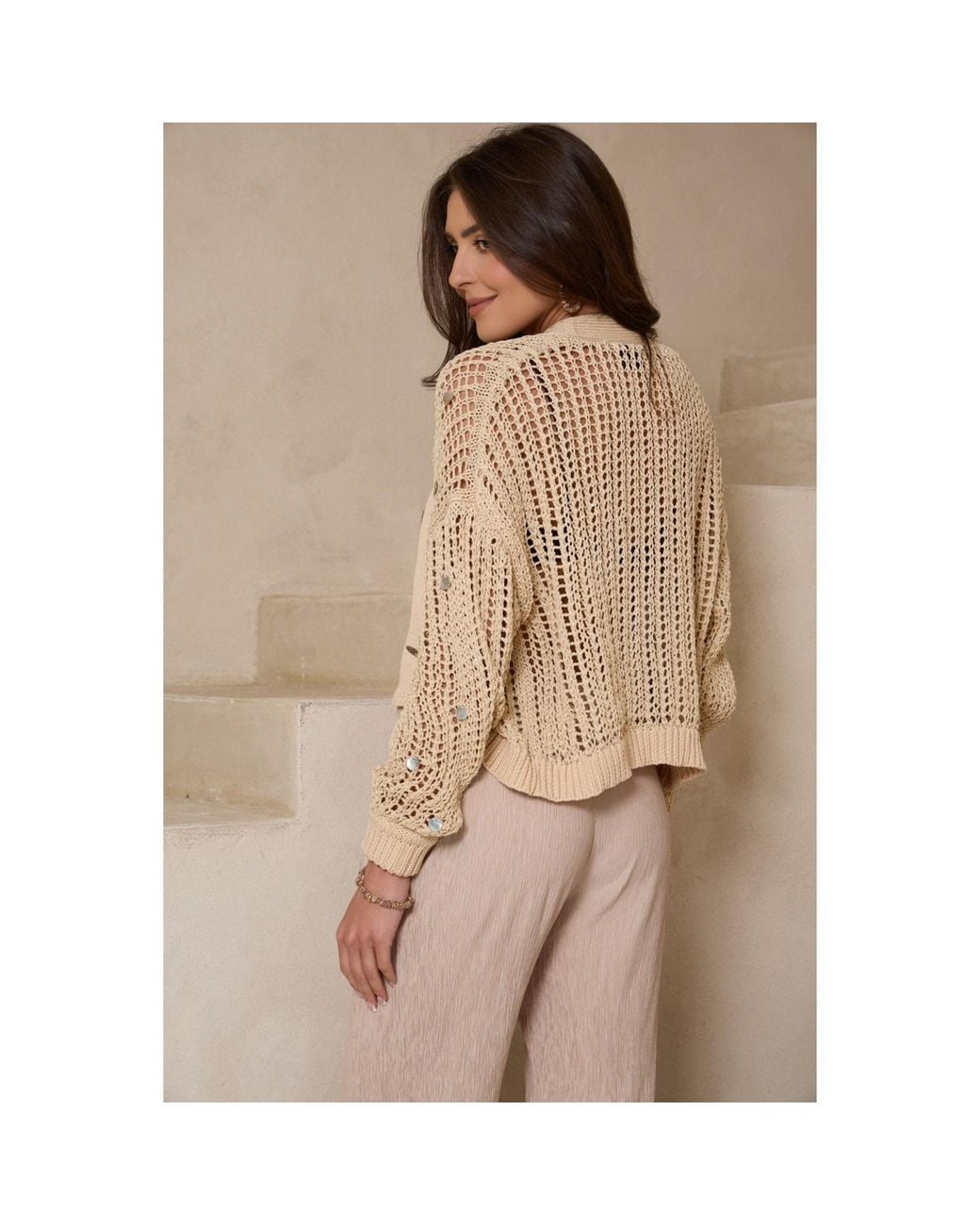 Saachi Natural Coastal Shell Sequin Cardigan