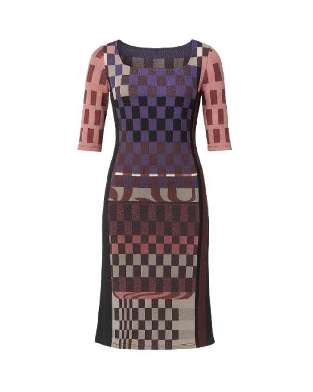 Conquista Purple Geometric Pattern Sweater Dress