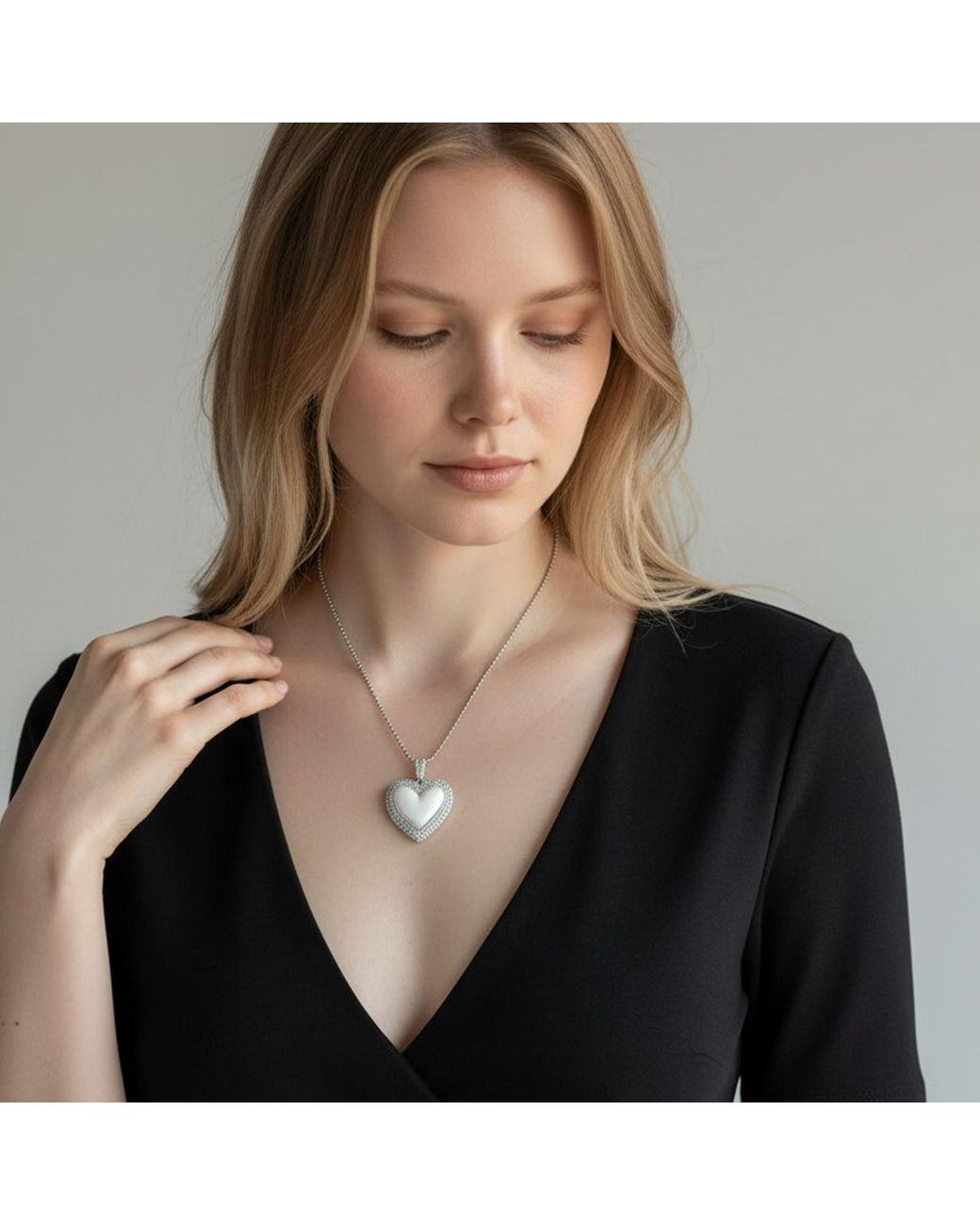 Maison De Gala Metallic Double Heart Crystal Pendant Necklace