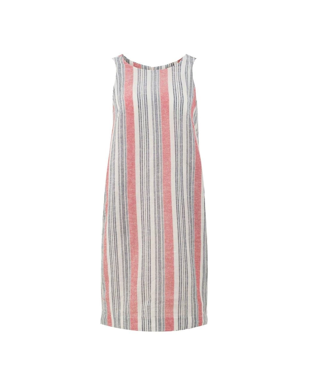 Conquista Pink Coral Striped Cotton-Linen Dress With Pockets