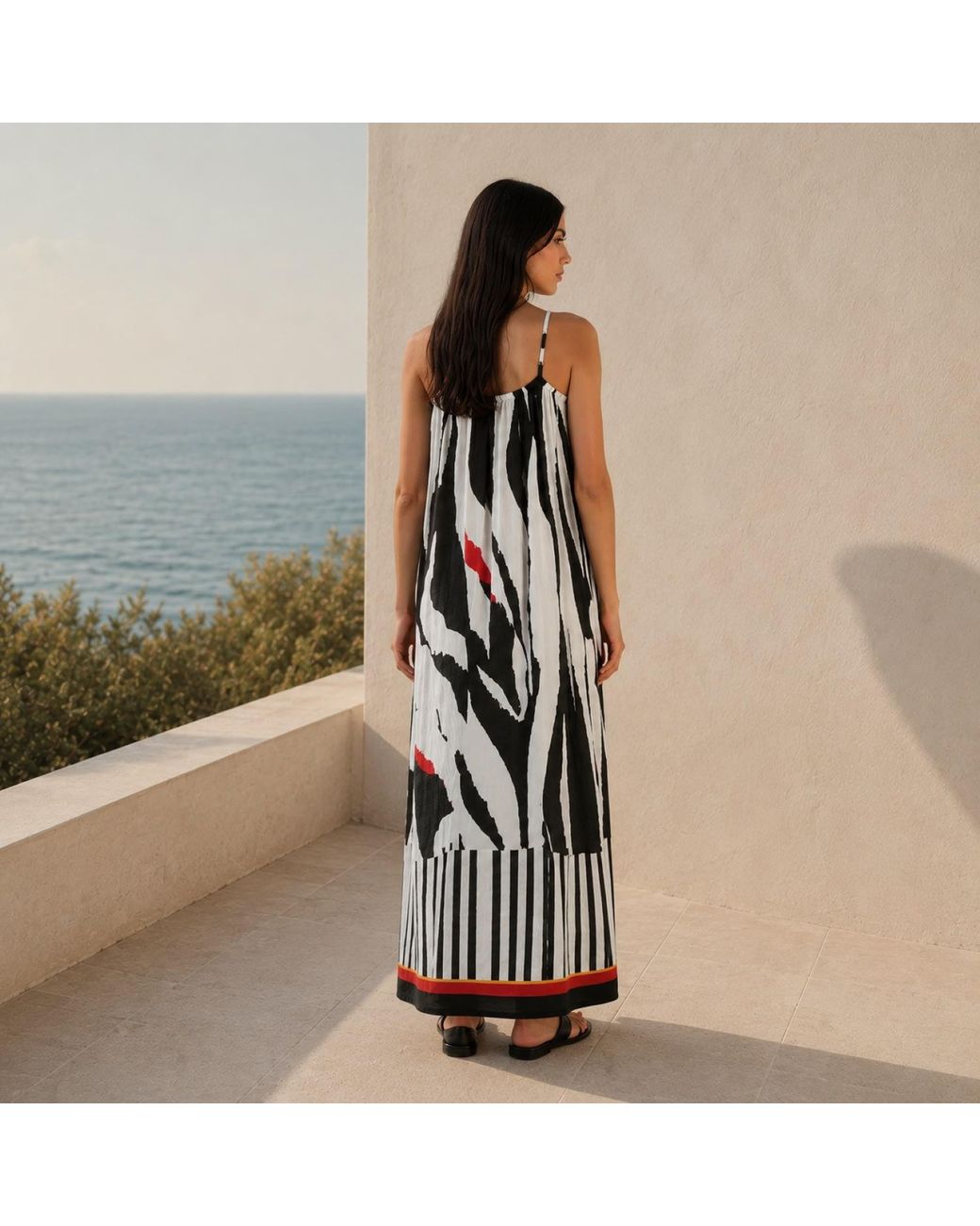 DHARA SHETH DUBAI White Into The Wild Zebra Animal Print Spaghetti Strap Maxi Dress