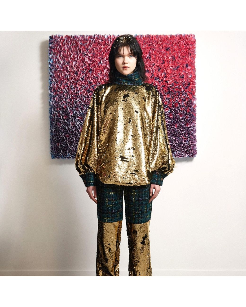 RUE AGTHONIS Green Chasser Sequined Top