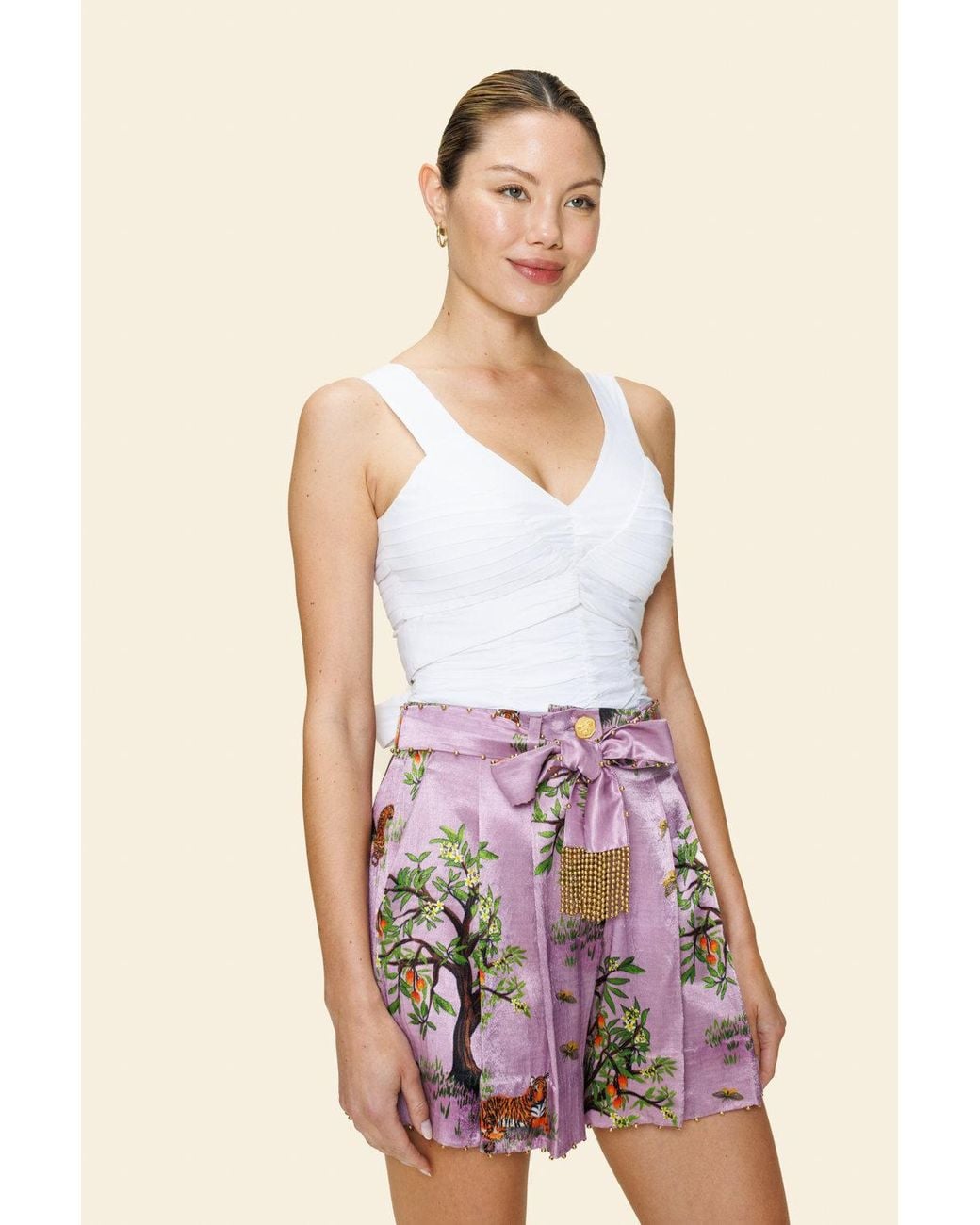 Ashaki Purple The Lilac Shanti Tiger Pleated Shorts