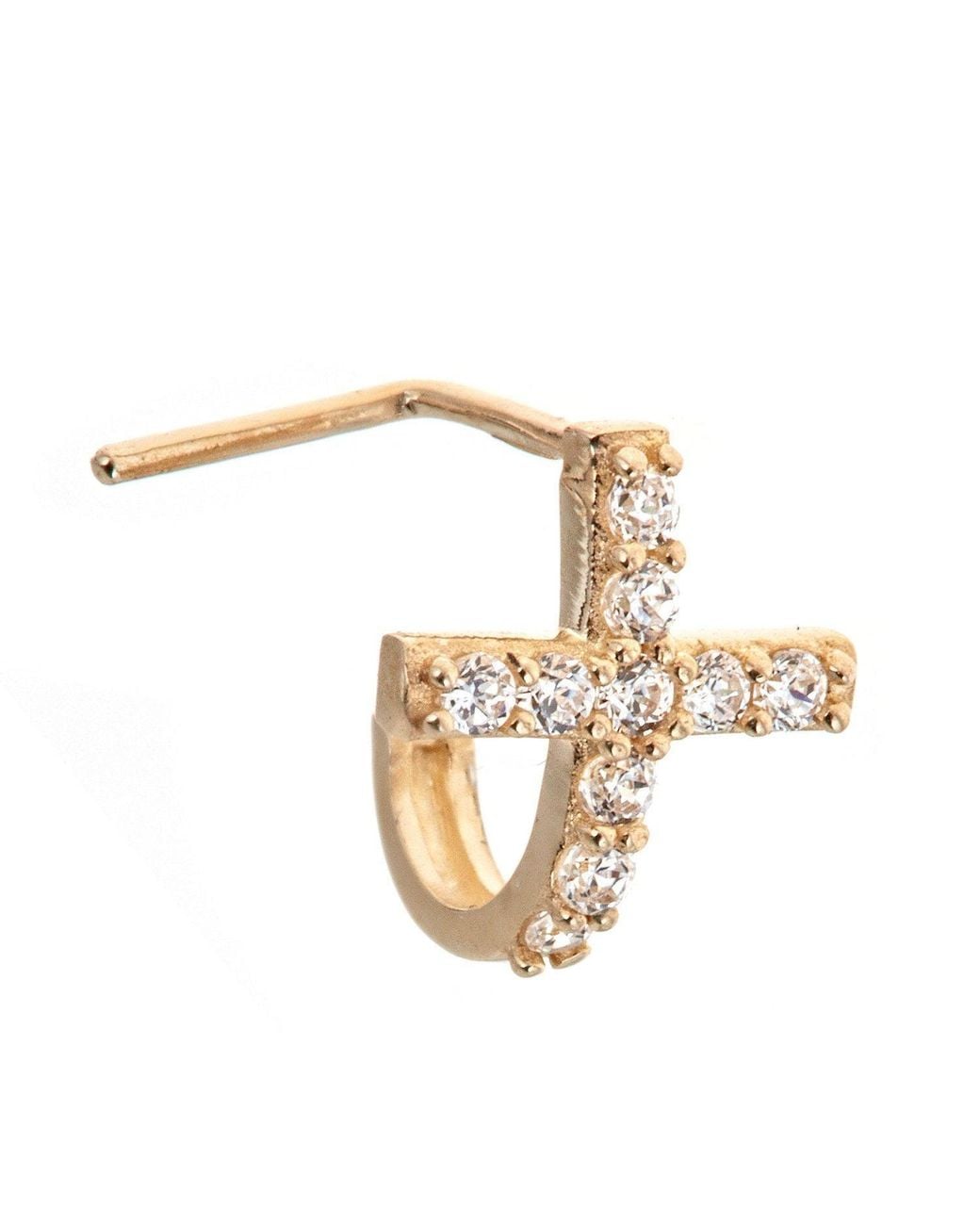 Zahav Jewelry Metallic 10K Solid 20G Cross Cz L Shape Nose Stud