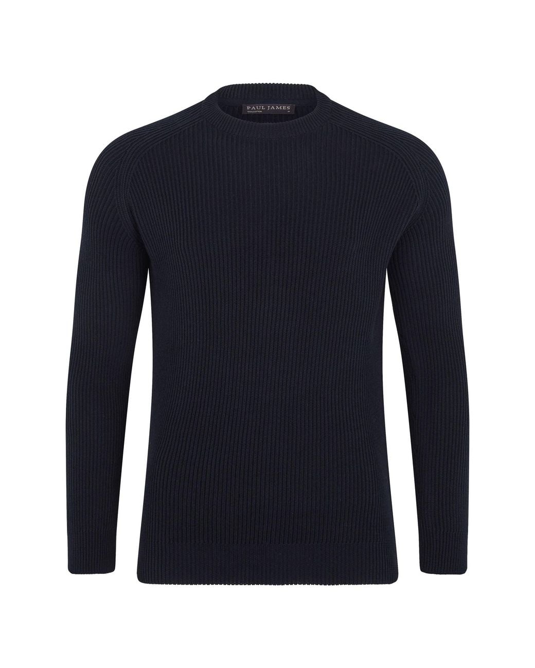 Paul James Knitwear Blue Midweight Cotton Logan Ribbed Crew Neck Jumper for men