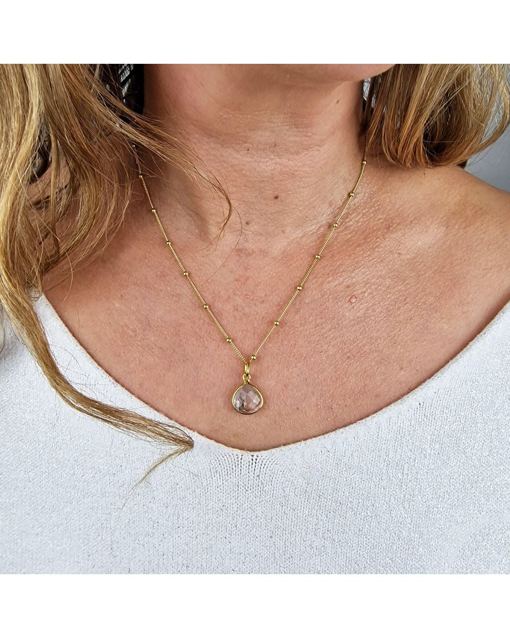 Sophelia Metallic Vermeil Plated Herkimer Diamond April Birthstone Crystal Necklace