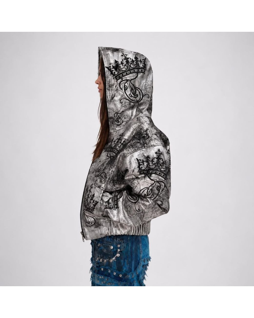 Zasta Studio Gray Throne Leather Jacket With Hoodie for men