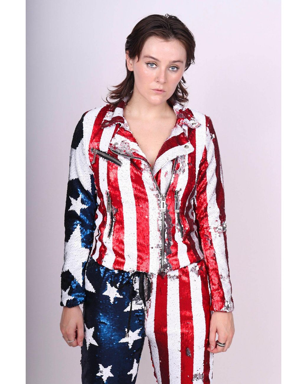 Any Old Iron Red Sequin Stars & Stripes Joggers
