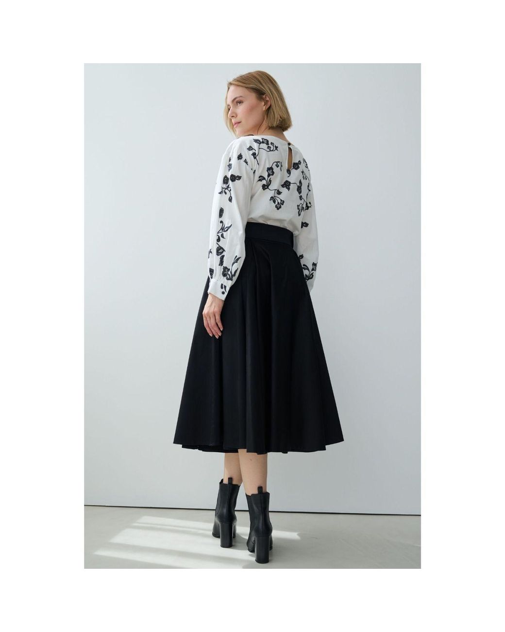 Marianna Déri Black Pleated Cotton Sateen Skirt