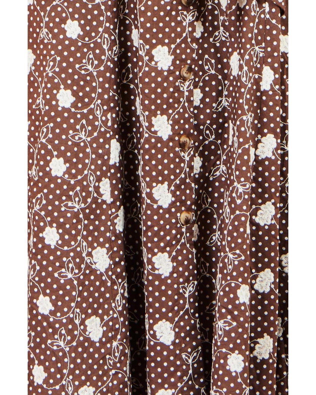 Yumi' Brown Cotton Embroidery Shirt Dress