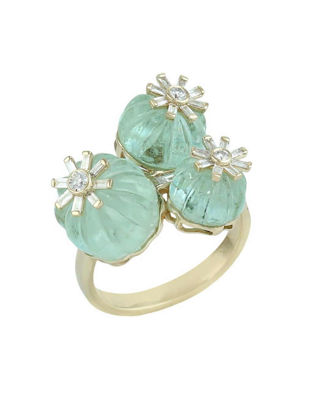 Artisan Green Carved Emerald & Diamond Cluster Ring