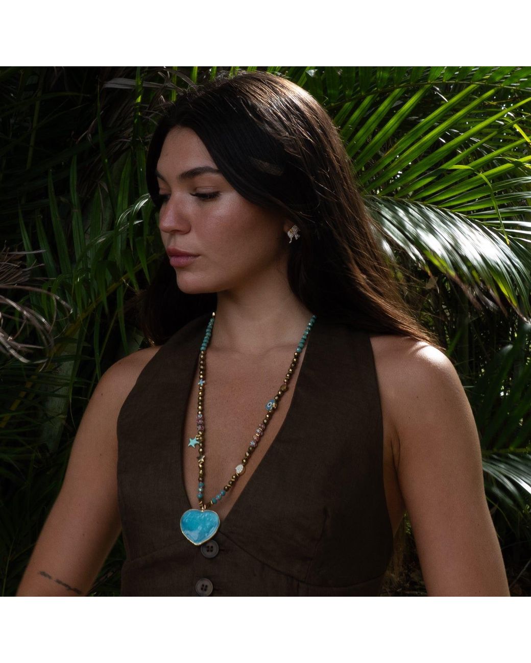 Ebru Jewelry Blue Salt & Sun Heart Beaded Summer Necklace