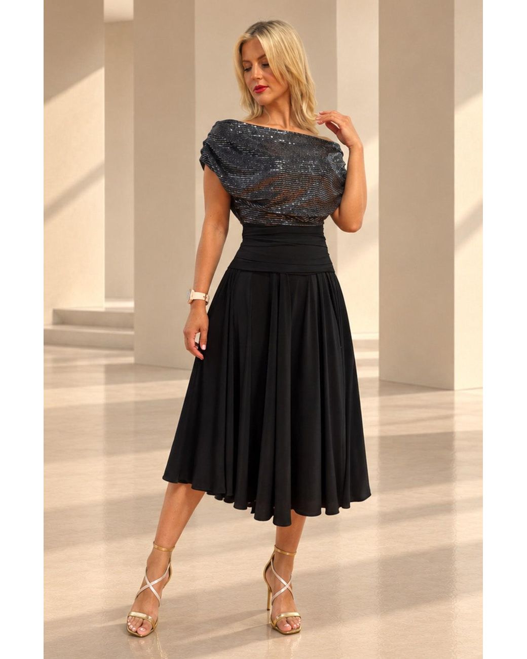 Atom Label Black Carbon Bardot Tea Regular Length Dress
