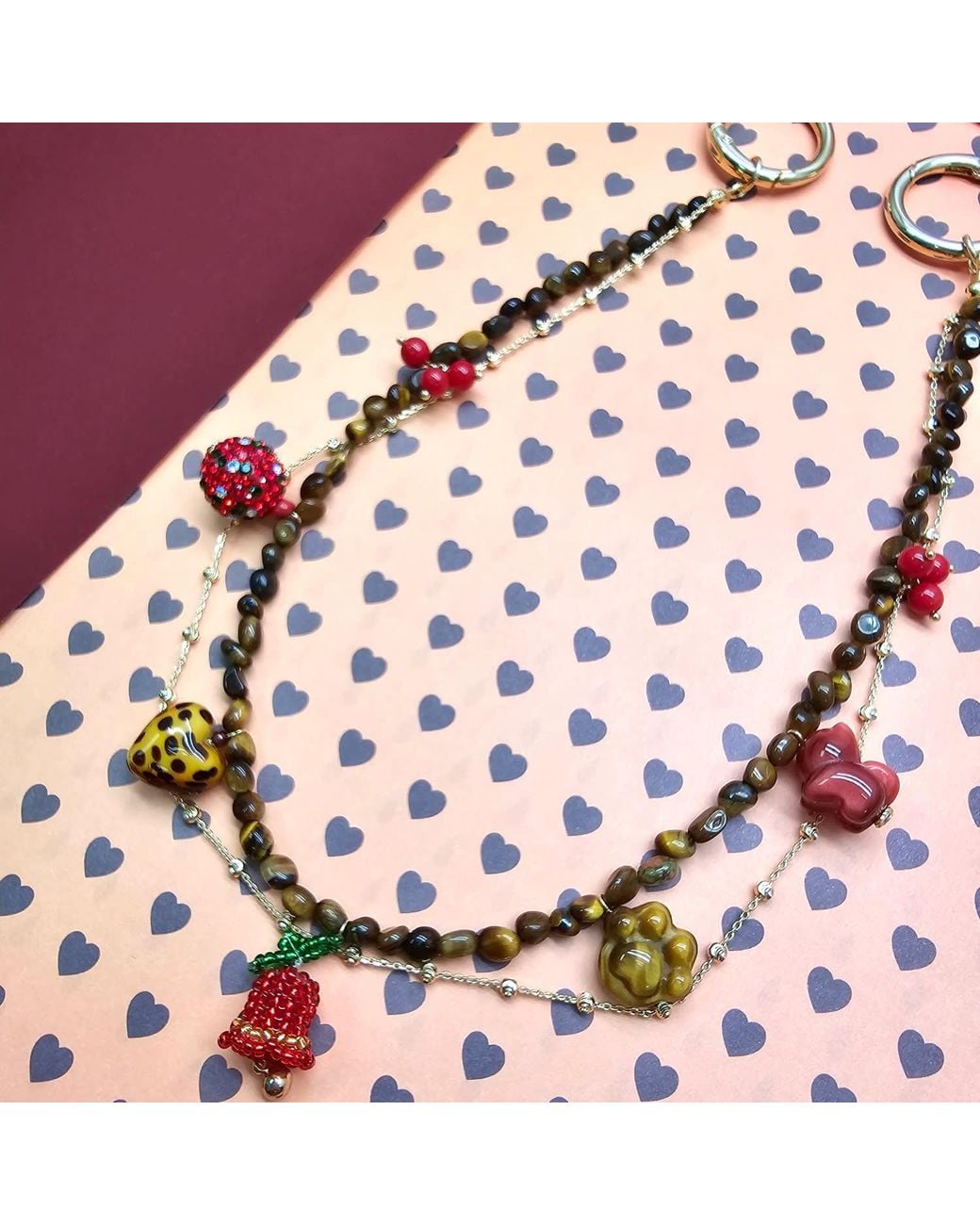 Farra Brown Christmas Theme Tiger-Eye Stone Bag Charm