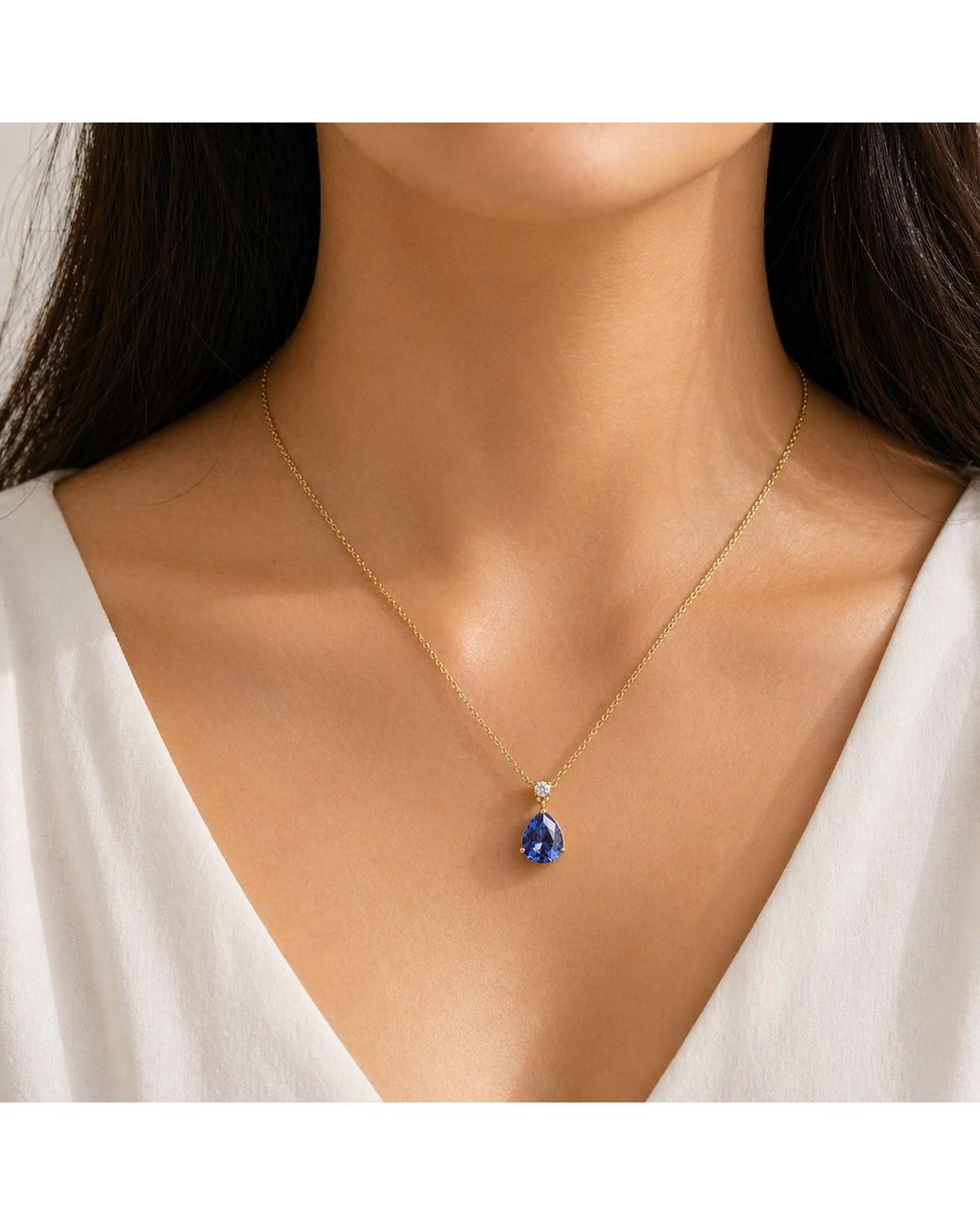Juvetti Metallic Pisa Sapphire & Diamond Pear Drop Pendant Necklace