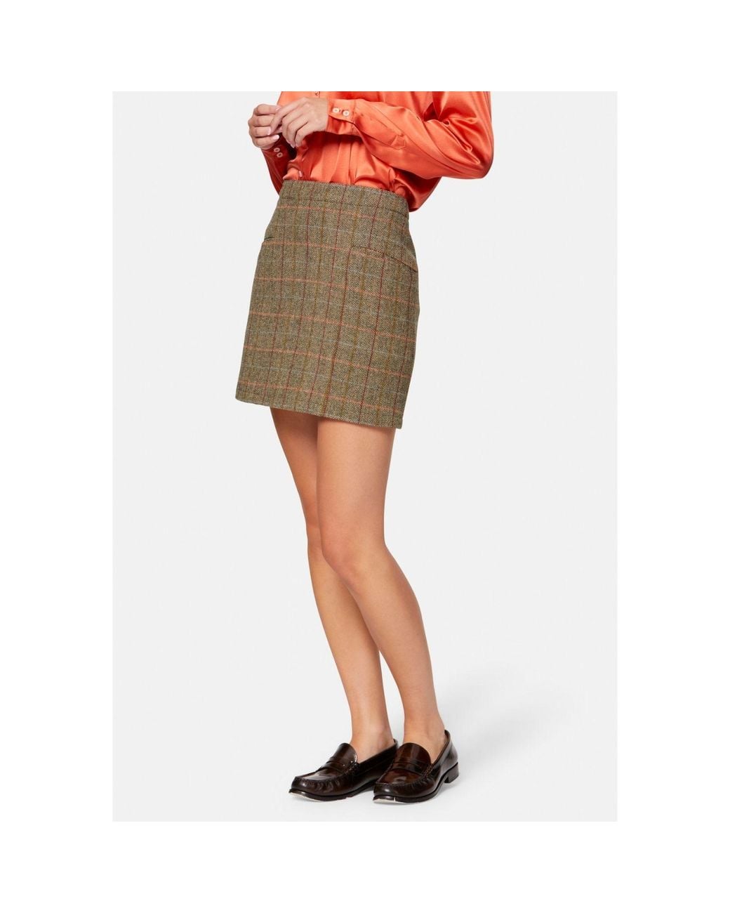 Helen Mcalinden Natural Sienna Herringbone Tweed Skirt