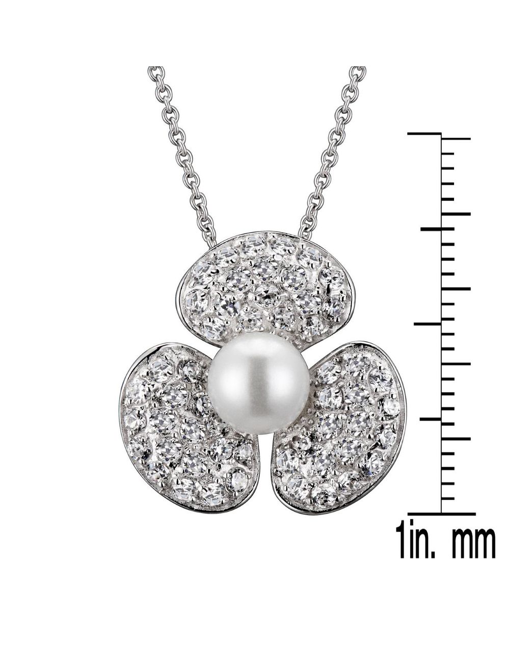 Genevive Jewelry Metallic Sterling Plated With Cubic Zirconia & Mother Of Pearl Round Flower Pendant Necklace