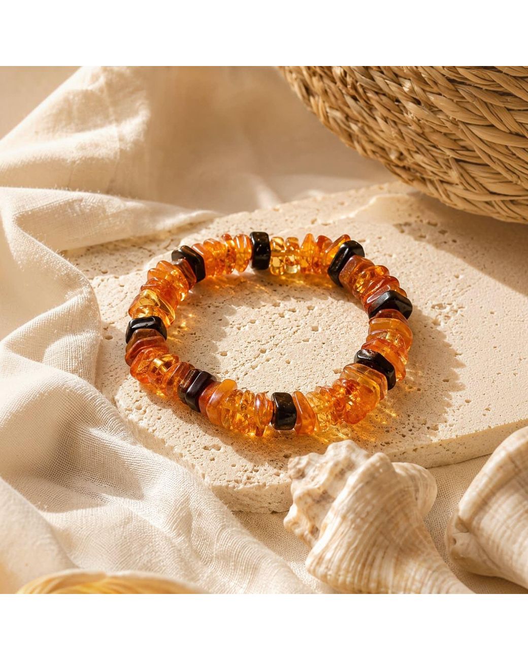 ORIGIN OF HEARTS Brown Soleil Bracelet – Natural Amber Beaded Bracelet for men