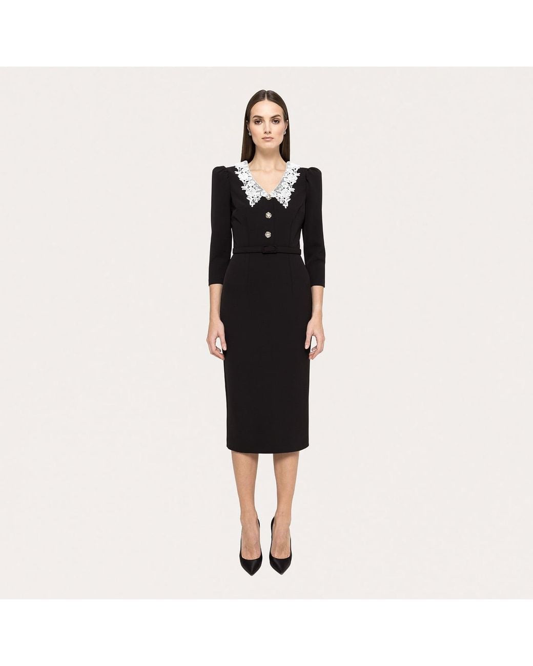 Nissa Black Belted Midi Dress