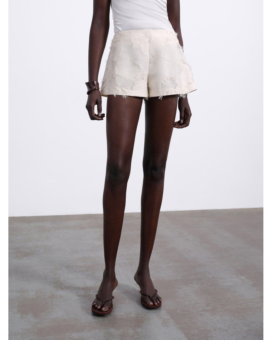 Sélone White Jora Fringe Shorts Cream