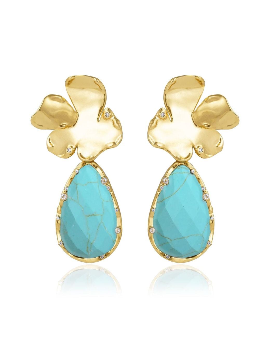 Rare Matters Jewelry Blue Golden Flora Statement Drop Earrings