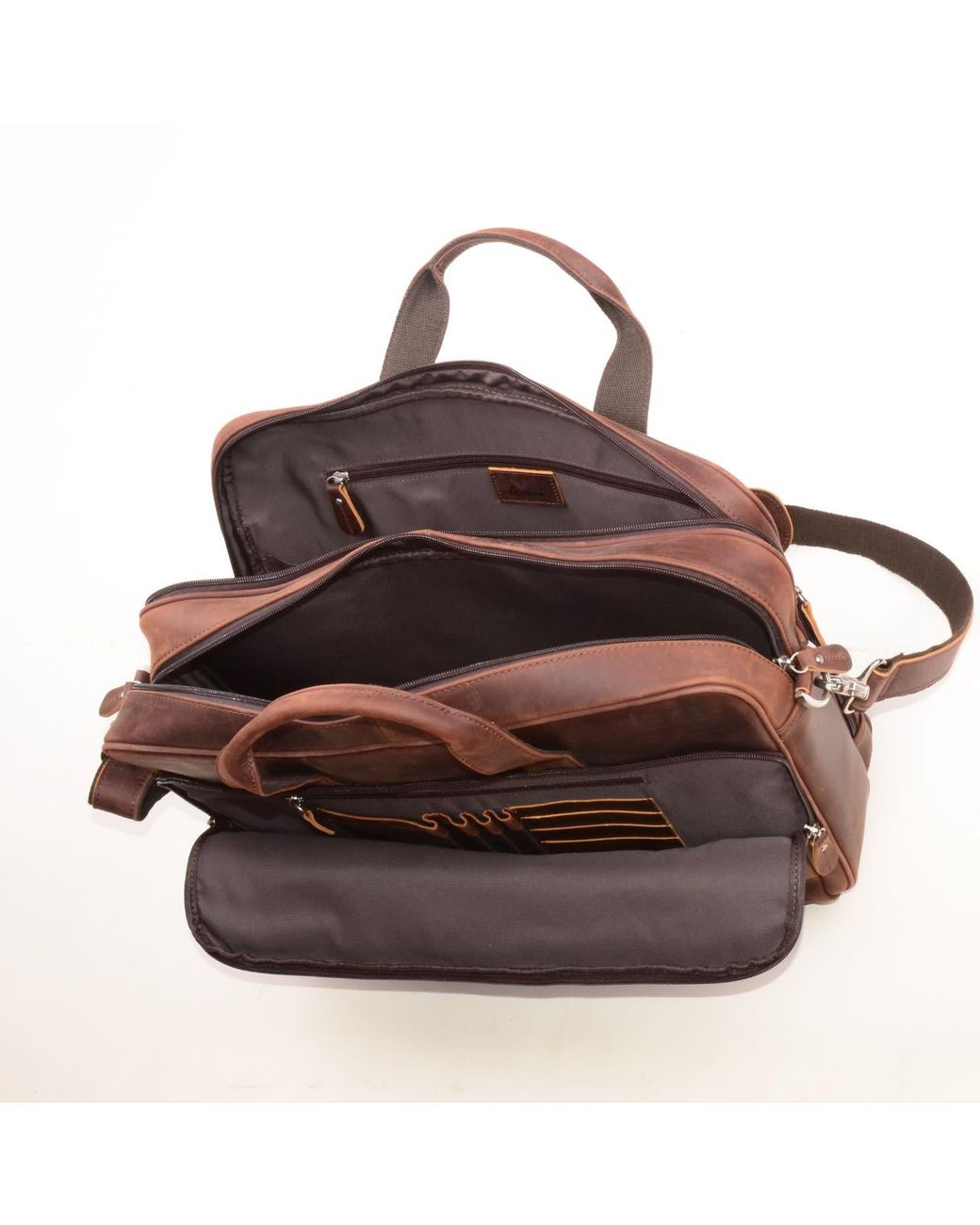 Touri Brown Genuine Leather Briefcase With Front Leather Patch for men