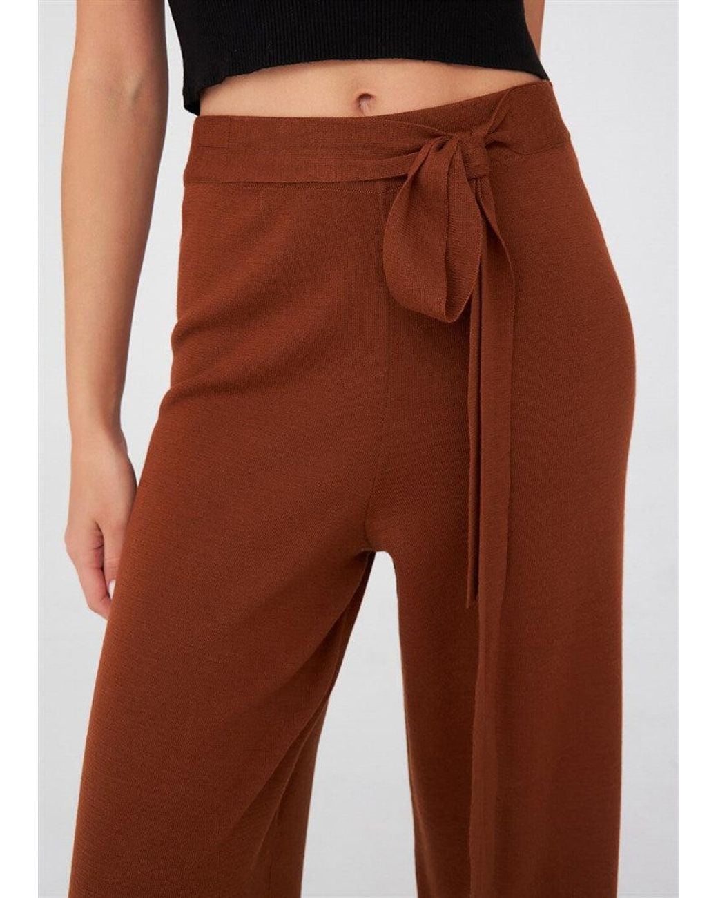 Peraluna Brown Bell Bottom Knit Trousers