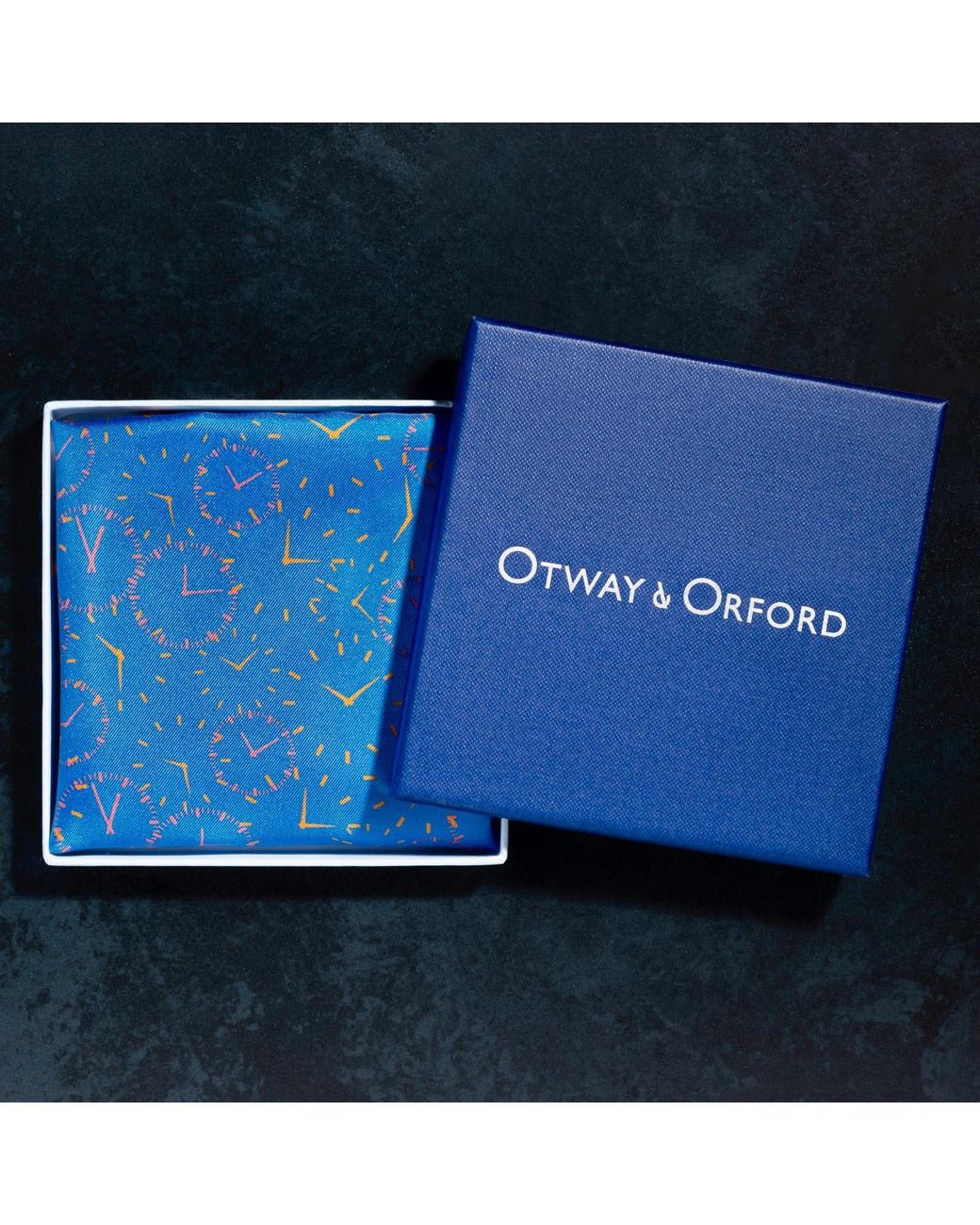 Otway & Orford Blue 'Chronos' Watch Dial Design Silk Pocket Square for men
