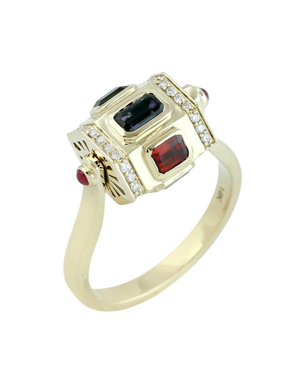 Artisan White 14K Garnet, Tourmaline, Topaz, Amethyst & Diamond Geometric Ring